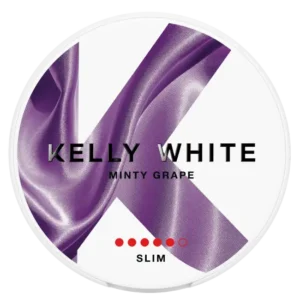 Kelly White Minty Grape 10mg nicotine pouch can with purple grape and mint graphics